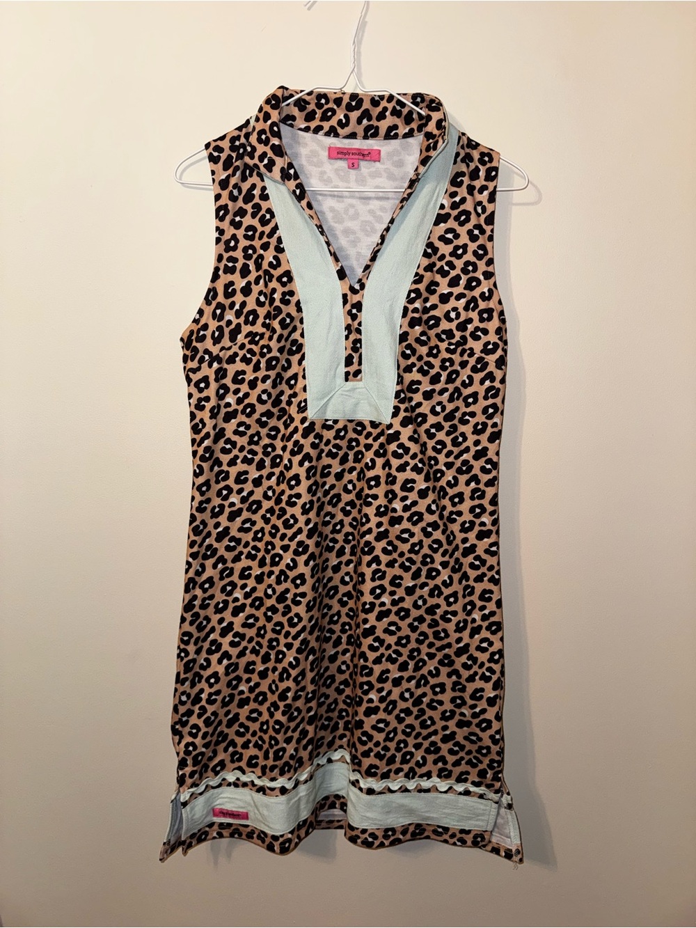 Simply Southern Leopard Print Sleeveless Dress with Mint Trim